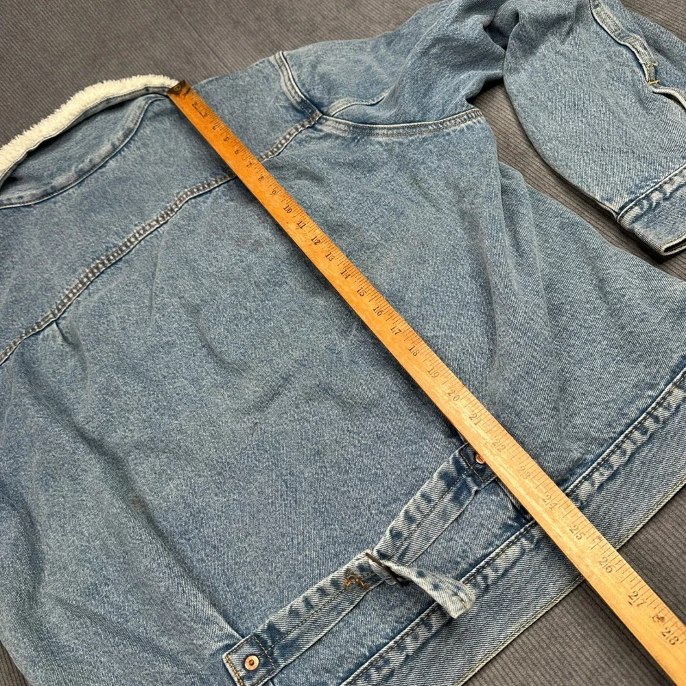 NWT Levis Premium Type I Sherpa‎ Trucker Jacket Light Wash Plaid Lined A4080 L